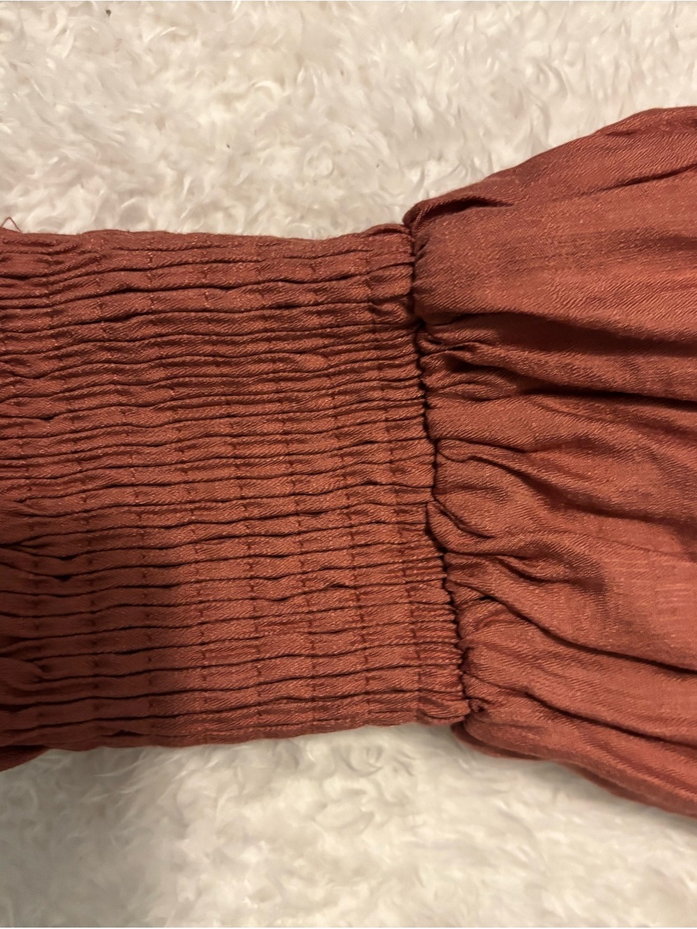 Love Riche Rust Smocked Off-Shoulder Crop Top - Picture 2 of 2